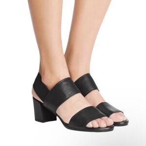 Stuart Weitzman black leather slingback stretch strap block sandals